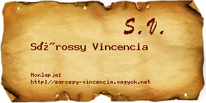 Sárossy Vincencia névjegykártya